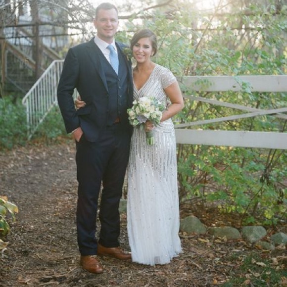 Adrianna Papell beaded cap sleeve v neck long gown - Picture 6 of 11